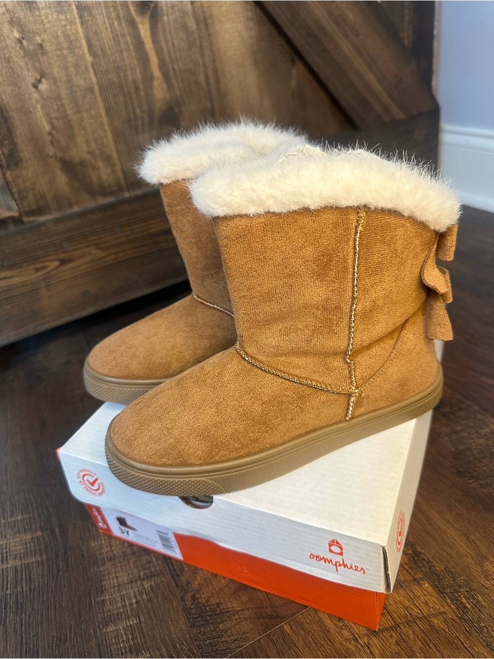 Kids Tan Faux-Suede Winter Boots with Fur Trim